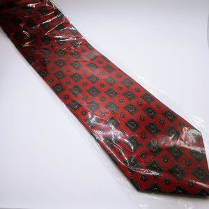 New Men's Tie Sarra Men Pai 100% Silk Red Blue Sqaure Medallion Print Neck Tie